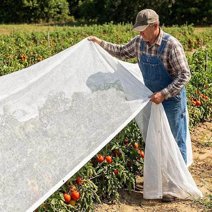 9.9 x 9.9 Ft Plant Shade Nylon Cloth, White Plant Sun Protection Net with Reinforced Grommets, Garden Sunshade Cover Cloth for Protecting Plants from Direct Sunlight