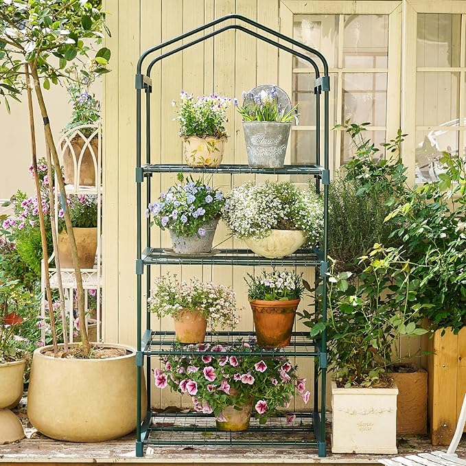 Purlyu Mini Greenhouse for Indoor Outdoor, Plant Green House 4-Tier Rack Stand Portable Greenhouses with Durable PVC Cover for Seedling, 2.5x1.6x5.2 FT,Ideal Gardening Gifts for Women Men(PLGH704P)