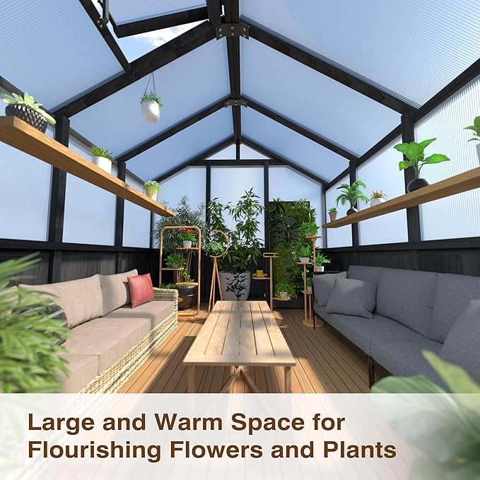 MUPATER 6 x 10 FT Wooden Polycarbonate Greenhouse with Ventilated Window & Lockable Door, Multi-Layer PC Panels for UV Protection, Walk-in Greenhouse Kits Outdoor, Garden and Backyard, Black