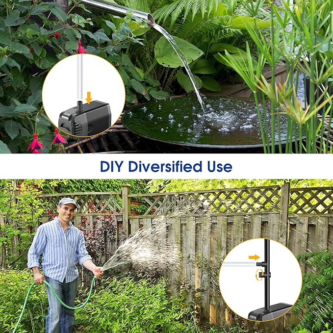 Biling 20W Solar Fountain Pump, 320GPH Submersible Solar Pond Pump with Filtration and Dry Run Protection, 7.5ft Lift, PVC Tubing and Nozzles for DIY Pond Fountain, Waterfall, Outdoor Water Features