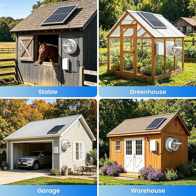 Solar Fan for Chicken Coop with Battery and Timer, 25W 24000 mAh Solar Powered Exhaust Fan for Greenhouse, Outdoor, Shed, Vent, Doghouses, Windows, RV, High Wind Speed, Rainproof