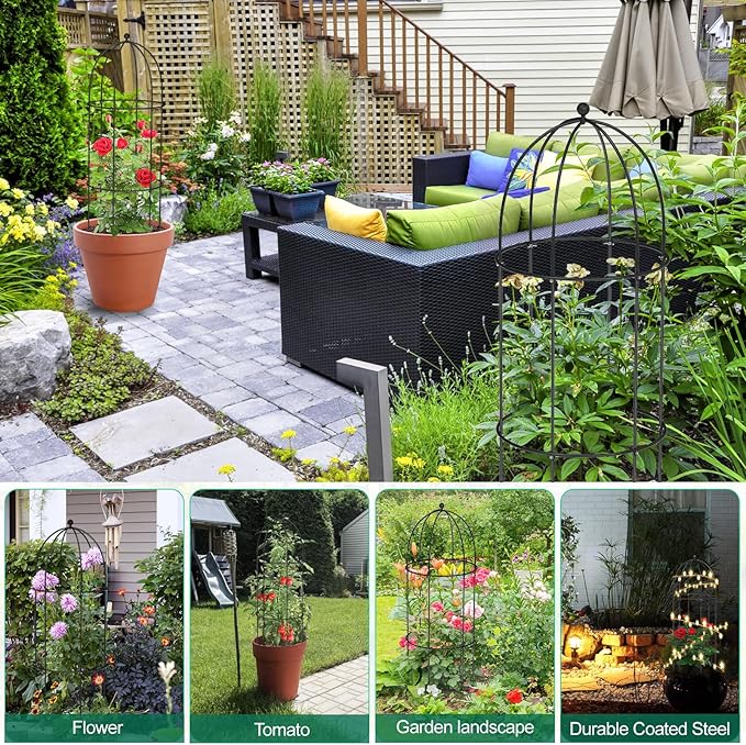 3 Pack Metal Plant Cage Support, 31.5" H Peony Support Tomato Cage Garden Rose Obelisk Trellis Supports Tower for Clematis Vine Jasmine Supports Outdoor Indoor