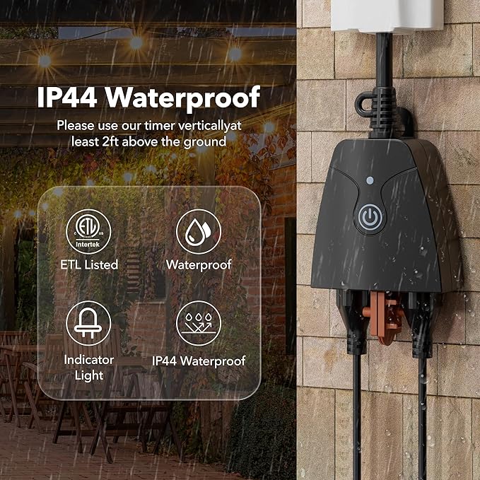 Outdoor Smart WiFi Plug, HBN Heavy Duty Wi-Fi Timer with Two Grounded Outlet, Wireless Remote Control by App Compatible with Alexa and Google Home Assistant 2.4 GHz Network only, ETL Listed (2 Pack)