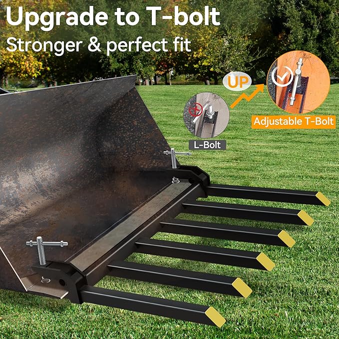 YINTATECH Clamp on Debris Forks to 60" Bucket, 4000 lbs Capacity Heavy Duty Clamp on Pallet Forks Bucket Forks Attachments Fit for Loader Bucket Skidsteer Tractor