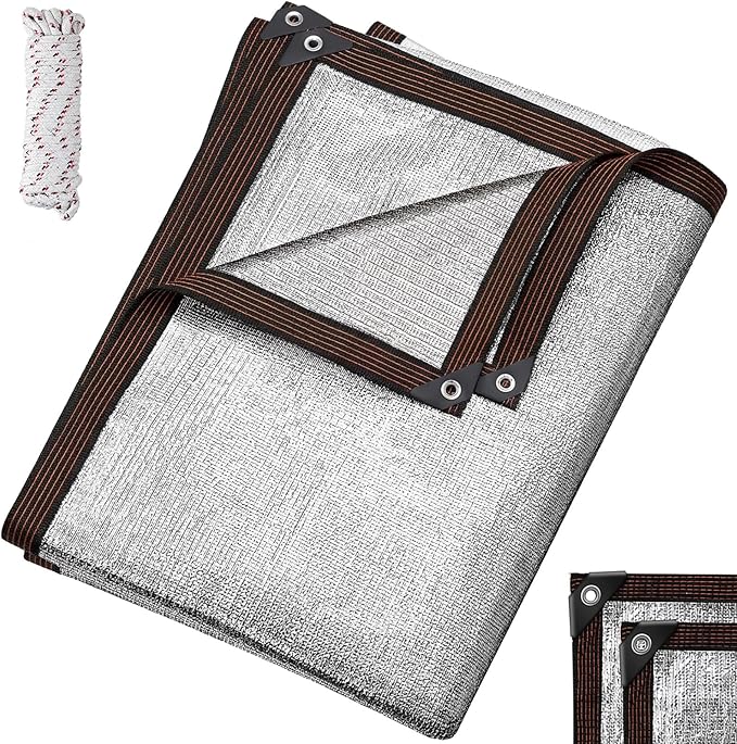 Mindsoft 1 Set Aluminum Shade Cloth 10 x 6.5 ft Reflective 70% Aluminum Cloth Silver Heat Reflective Tarp for Car Garden Outdoor Pergola Lawn Durable Sunblock Neting Shade Cover with Edge and Hole