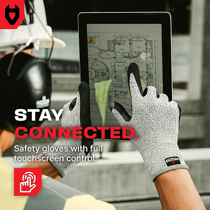 NoCry Professional Cut Resistant Work Gloves for Men and Women with Firm Grip and Waterproof Palms — Touchscreen Tips & Reinforced Thumb — Ideal for Cutting, Slicing and Dicing