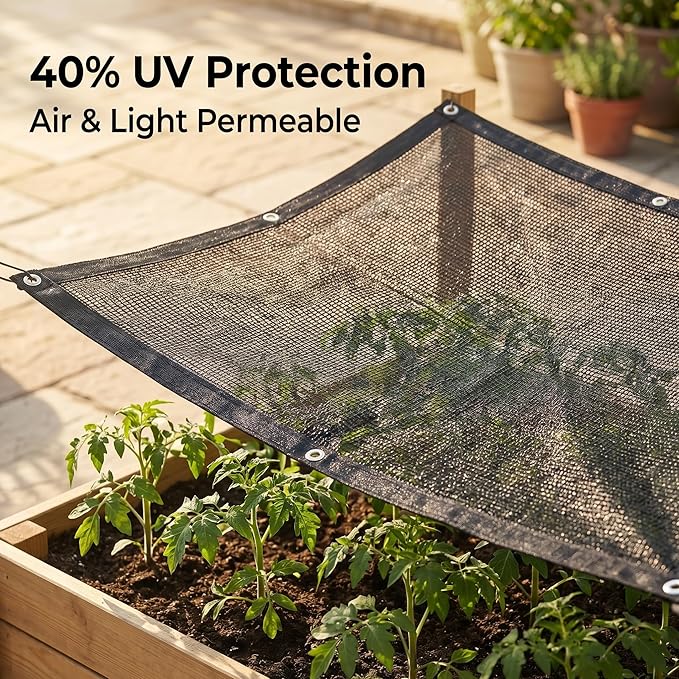 40% Black Shade Cloth, 8 x 10 FT Durable Taped Edge with Brass Grommets UV Resistant Garden Sunblock Shade Net for Outdoor Greenhouse, Plant and Patio