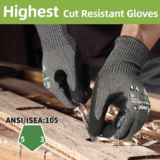 Schwer 12 Pairs ProGuard High Level Cut Resistant Work Gloves PR3326 for Extreme Protection，ANSI A9 Cut Gloves with Reinforced Thumb, Non Slip, Breathable, Durable, Touch-screen, Black (L