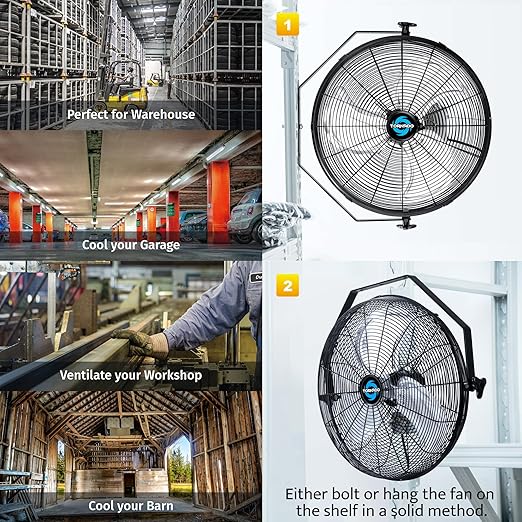 Tornado 2 Pack 18 Inch High Velocity Industrial Wall Fan with TEAO Enclosure Motor - 4000 CFM - 3 Speed - 6.5 FT Cord - Industrial, Commercial, Residential Use - UL Safety Listed