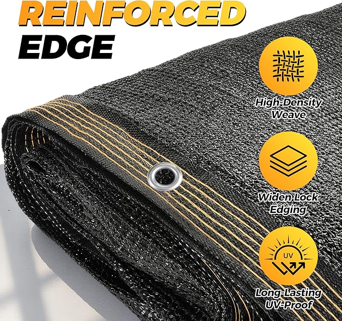 JOJOLEE 70% Sun Shade Cloth, 6.6x6.6FT Shade Net Mesh Tarp with Grommets, Black Sunblock Cover for Outdoor Patio Plants, Pergola, Greenhouse, Chicken Coop, Backyard, Balcony
