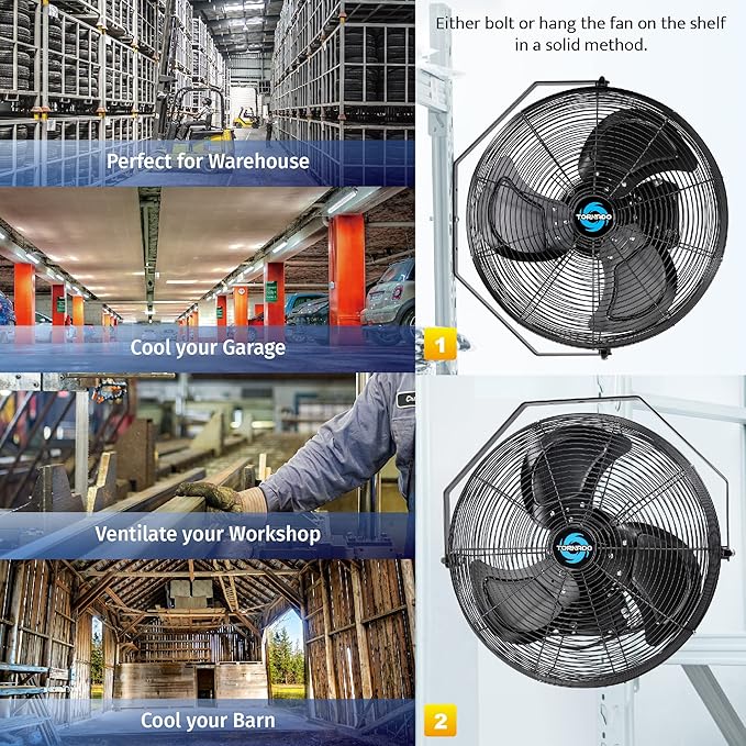 Tornado 18 Inch Outdoor IPX4 Water-Resistant High Velocity Metal Industrial Wall Mount Fan For Commercial, Industrial, Residential, Greenhouse Use 3 Speed 1/6 HP 6.6 FT Cord UL Safety Listed