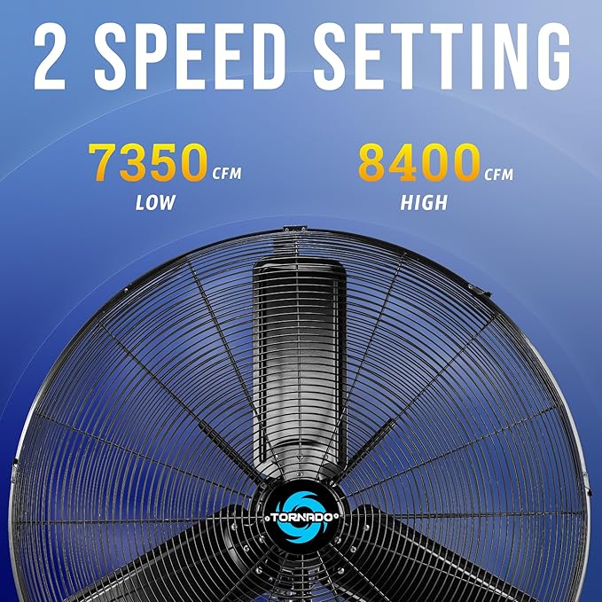 Tornado 30 Inch Outdoor Rated IPX4 Water-Resistant High Velocity Oscillating Wall Mount Fan For Industrial Use TEAO Motor 2 Speed 8400 CFM cETL Listed