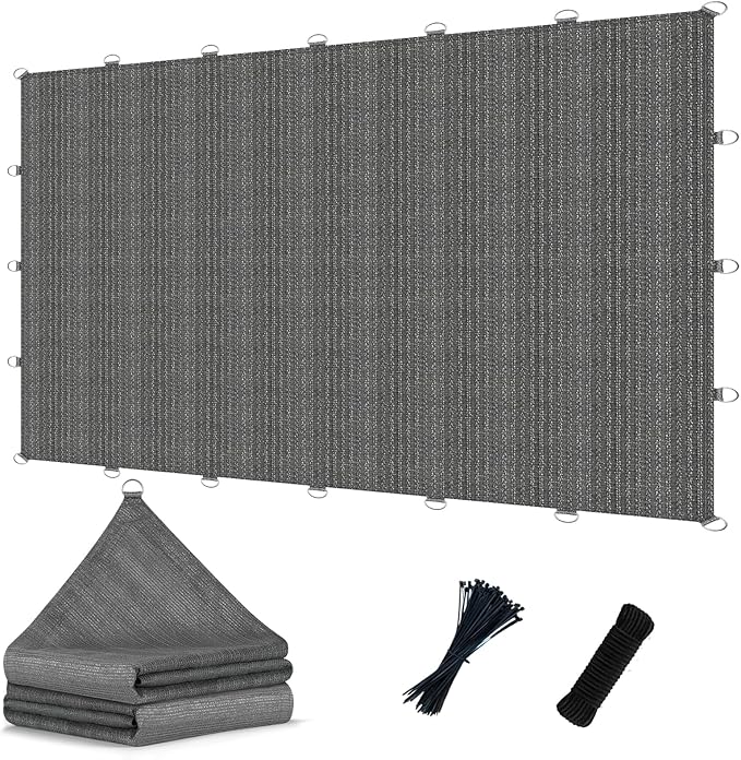 POYEE 90% 6x15ft Sun Shade Cloth with Reinforced Corner Webbing & D-Rings, Pergola Shade Cover – Breathable 200GSM HDPE Fabric for Patio, Garden, Deck & Backyard (Grey)
