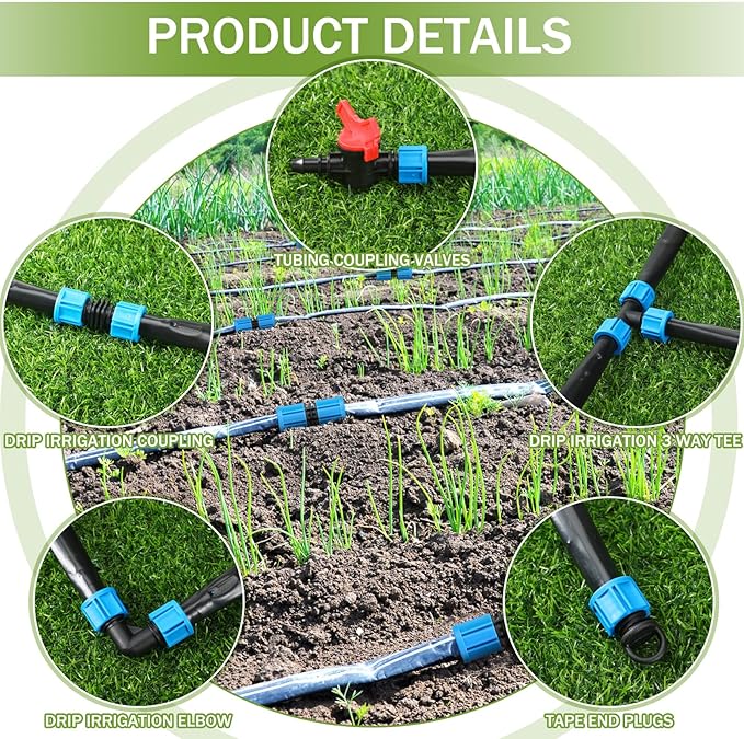 Tondiamo 250 ft 5/8 Inch Drip Tape Irrigation Tubing Kit 16 Mil 6" Spacing Hose Garden Landscape Irrigation System Automatic Equipment for Farms