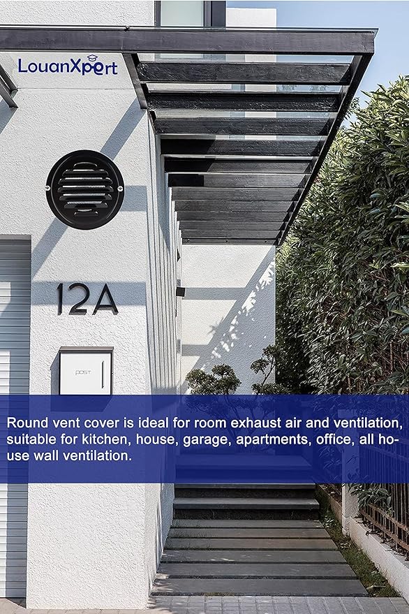 6 Inch Stainless Steel Round Air Vent Covers,LouanXpert Black Soffit Vent Covers Louvered Grille Wall Vent with Built-in Fine Mesh for Garage,House, Flat, Garage (150mm - 2PCS)
