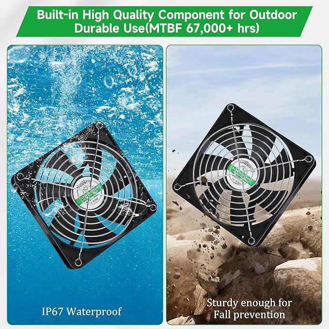 blessny 5.5" Solar 2 Fan Kit for Intake or Exhaust air, Weatherproofed Solar Powered Fans for Outside Chicken Coops, Greenhouses, Shed, Pet House Air Ventilation