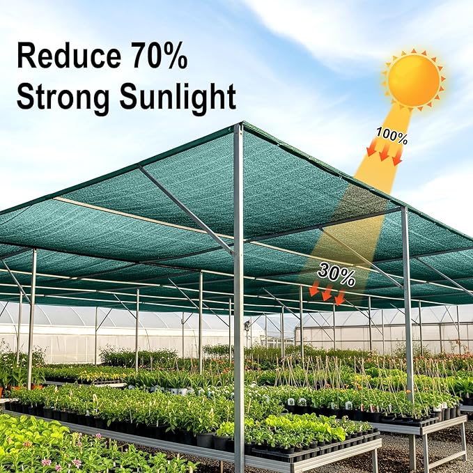 LOVE STORY 6.5x10FT 70% Dark Green Shade Cloth Sun Shade Net UV Resistant Mesh Tarp Plant Cover Sunblock Net for Garden,Greenhouse,Vegetables,Flowers