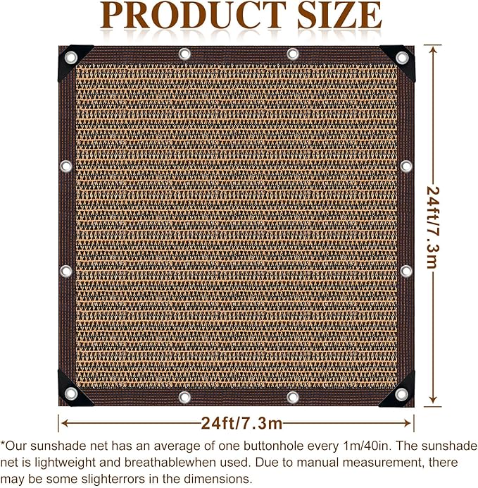 Shade Cloth,80% Sunblock Net with Metal Grommets and Reinforced Edges,Garden Sun Shade Netting,Used in Courtyards,Balconies,Carports,Greenhouse, Plants Growing,Chicken Coop Patios etc.24x24FT