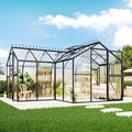 AMERLIFE 16.8 x 12 x 7 FT Outdoor Walk-in Greenhouse, Quick-Lock Assembly, Aluminum Frame with 2 Roof Vents, Double Doors & T-Shaped Design for Backyard/Garden, Black