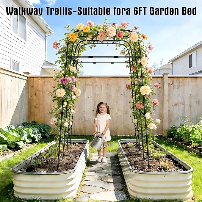 Cucumber Trellis for Raised Bed, U-Shape Metal Garden Arch, Rustproof PE-Coated Plant Support for Cucumbers, Beans, Tomatoes, Squash, Flowers (Black, 31.5 * 49.2 * 82.7inch(L*W*H))
