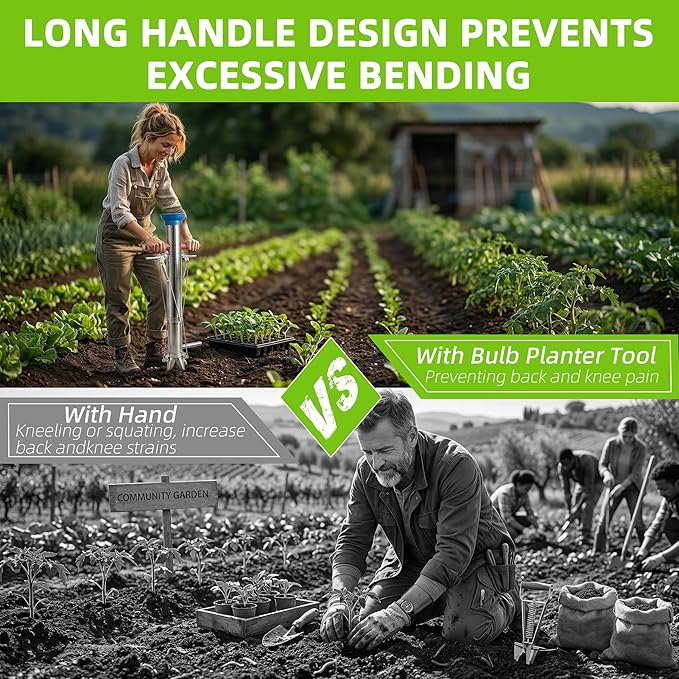 Bulb Planter, Planting Bulbs Manual Seedling Transplanter Weeder Sod Plugger Flower Planting Soil Sampler Long Handled Bulb Planter Plant Bulb Seeds (2 Handle-A)