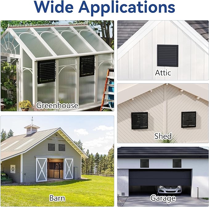 AIWFL 20 Inch Aluminum Automatic Gravity Shutter Louver Vent, 2 Pack Square Automatic Exhaust Shutter Louver Vent for Greenhouses, Garages, Attics, Workshops, Barn
