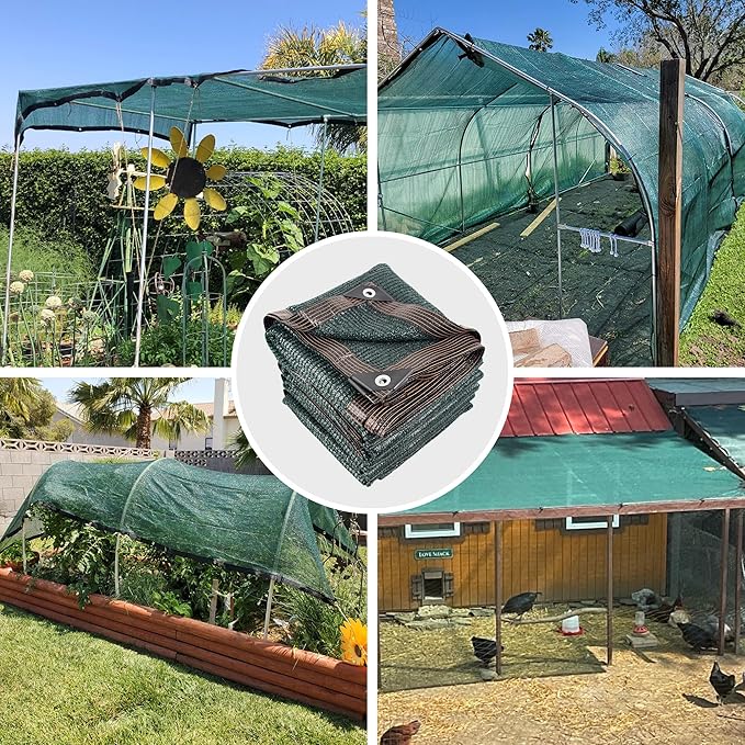 50% 10 X 20 FT Green Shade Cloth, Outdoor Woven Sun Shade with Grommets, Durable Breathable Netting Shading Antifreezing for Patio, Garden, DIY Home, Plants Cover, Greenhouse, Dog Kennel
