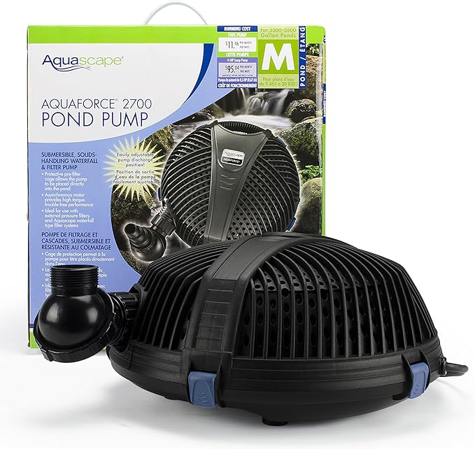 Aquascape 91012 AquaForce 2700 Asynchronous Pump with Protective Cage for Ponds and Pondless Waterfalls, 2,695 GPH,Black