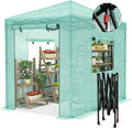 Devoko Walk-in Greenhouse, Instant Pop Up Green House for Outdoors with Zippered Door and 2 Roll-up Windows, PE Cover, Portable and Easy Assemble (Green, 8x6 Feet)