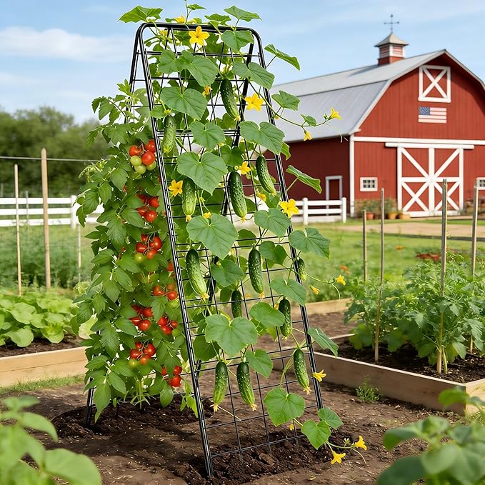 Garden Trellis for Cucumbers, 50 x 16 Inch Adjustable A-Frame Plant Support for Climbing Plants Outdoor, Vegetable, Flowers, Heavy Duty 1cm Metal Vegetable Trellis for Backyard, Raised Bed, Patio