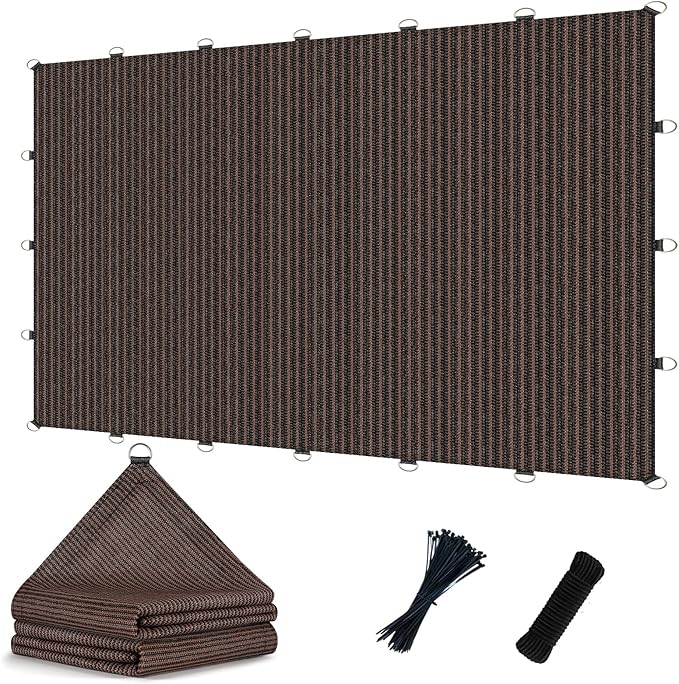 POYEE 90% 6x10ft Sun Shade Cloth with Reinforced Corner Webbing & D-Rings, Pergola Shade Cover – Breathable 200GSM HDPE Fabric for Patio, Garden, Deck & Backyard (Mocha)