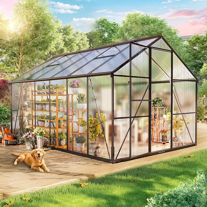 Wanan 8x12FT Greenhouses for Outdoors, Quick Assembly Green House with UV Protection, Heavy Duty Windproof Aluminum Frame, Adjustable Roof Vent for Backyard or Outdoor Garden Use