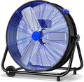 VAGKRI 24 Inch Industrial Drum Fan, 320W High Velocity Floor Fan, 3 Speed Heavy Duty Metal Air Circulator, 360° Tilt with Casters Handle ETL Standard for Patios, Warehouse, Commercial,Basement (Blue)