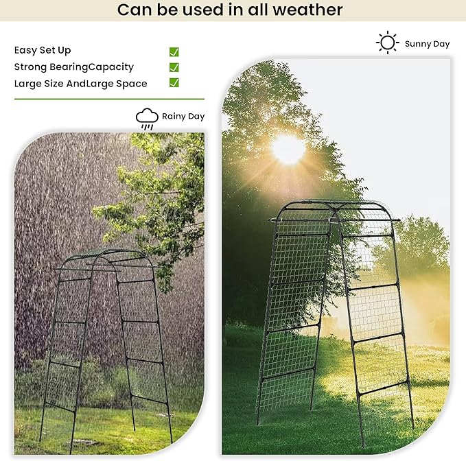 Cucumber Trellis for Raised Bed, U-Shape Metal Garden Arch, Rustproof PE-Coated Plant Support for Cucumbers, Beans, Tomatoes, Squash, Flowers (Black, 31.5 * 49.2 * 82.7inch(L*W*H))