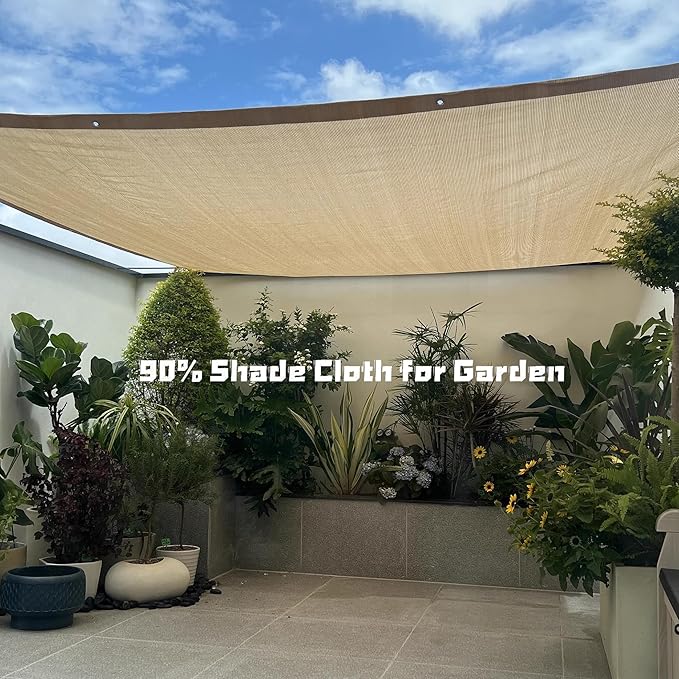 90% Shade Cloth for Plants 2 Ft × 3.3 Ft Greenhouse Shade Cloth for Protect Vegetable Plants Fruits Flowers Crops - Beige