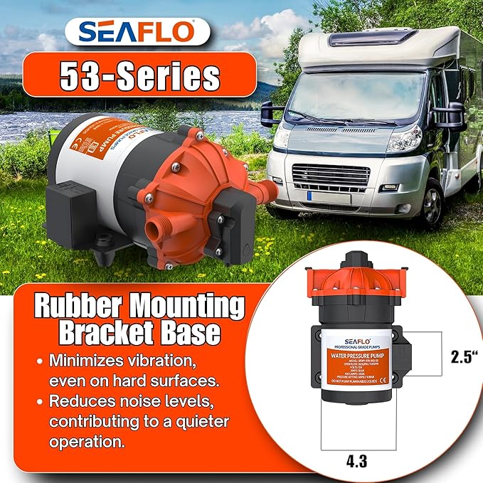 SEAFLO 53-Series DC Diaphragm Water Pump – 7.0 GPM, 60 PSI, 12V | Heavy-Duty, Self-Priming, Bypass with Pressure Switch, Continuous Duty, 4-Year Warranty