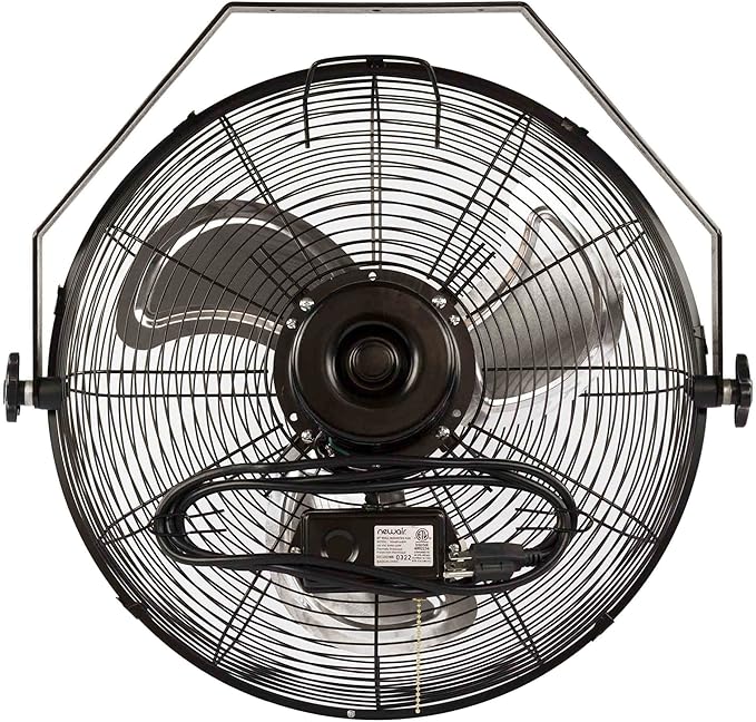 NewAir WindPro18W Wall Mount Fan | High-Velocity Industrial, Shop or Garage Fan | 3 Speed Settings | 3000 CFM | Black