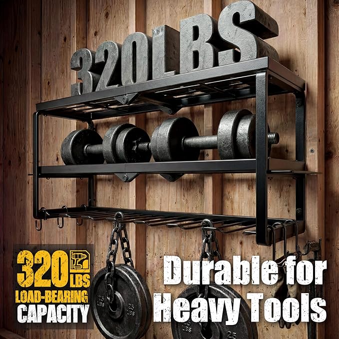 Heavy Duty Power Tool Organizer for Wall Mount Garage Storage – 320 lbs Capacity, 3-Tier Iron Wire Rack with 7 Drill Slots, Shelf for Battery Charging Station – Gift for Dad Handyman