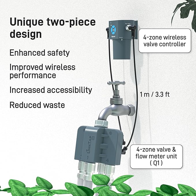 LinkTap Q1 4-Port Smart Water Timer | Requires Gateway | 4 Separate Outlets, Intelligent Irrigation System Controller, Equals 4 G2S or 2 D1 Sprinkler Timers, Mesh Network for Garden/Yard