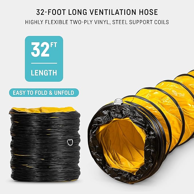 neverest® 12-Inch Industrial Blower Fan, High-Powered 2400 CFM Portable Blower/Exhaust Fan with 32ft Flexible Hose, 7ft Cable/Plug, Heavy-Duty Exhaust Fan for Construction, Workshops
