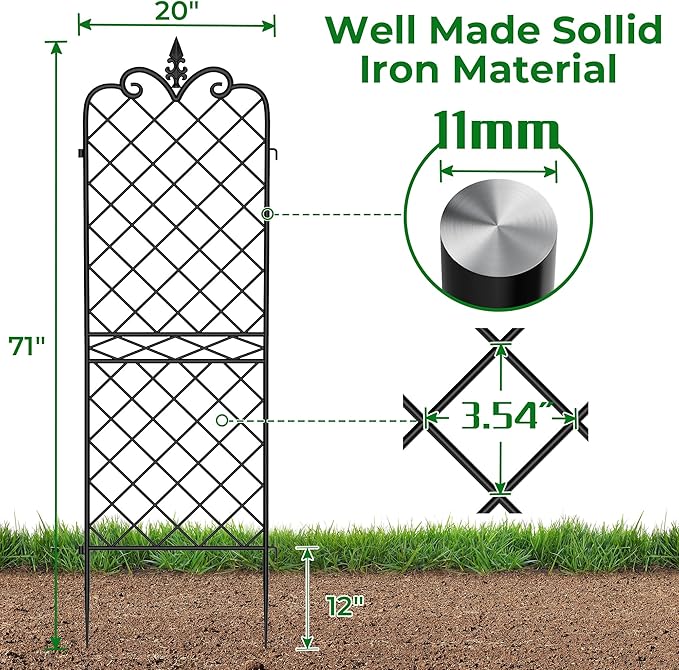 AMAGABELI GARDEN & HOME Garden Trellis 2 Pack 71”x20” Heavy Duty Rustproof Wall Trellis for Climbing Plants Outdoor Metal Decoration Large Trellis for Potted Plants Support Trellis Roses Black