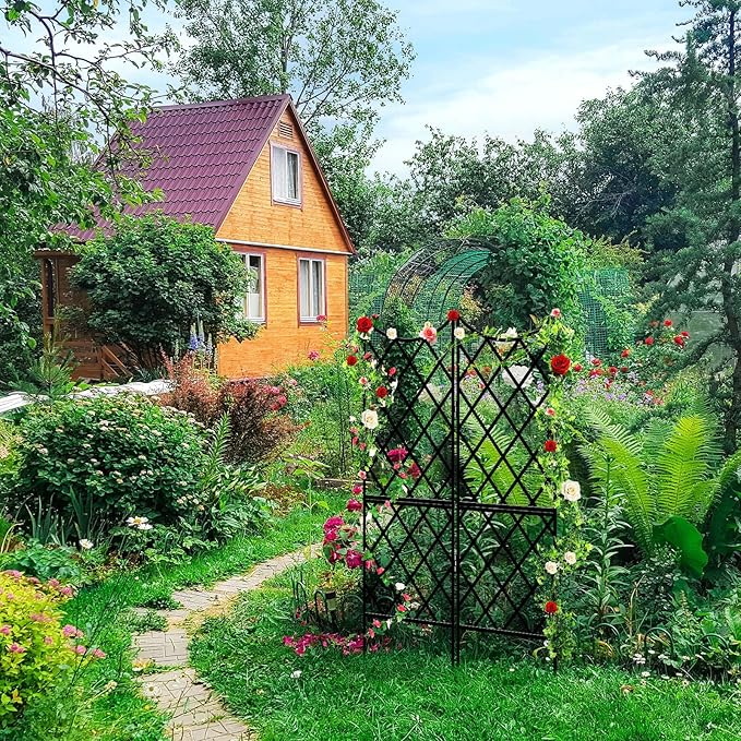 Newtay Giant Trellis for Climbing Plants, Rustproof Metal Vine Trellis with Black Coating Large Heavy Duty Plant Trellis for Outdoor Climbing Plants Vegetables Support (58'' X 36'',Stylish Style)