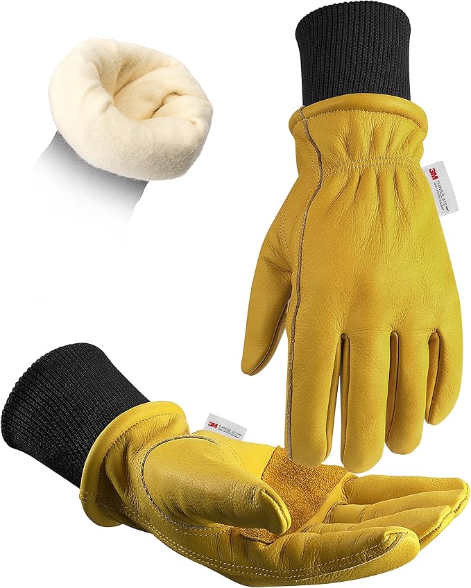 DULFINE Winter Leather Work Gloves for Men and Women,3M Thinsulate Lining for Cold Weather Work, Thermal Insulated Gloves