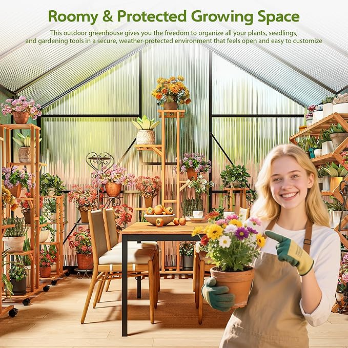 Wanan 6x4FT Greenhouses for Outdoors, Quick Assembly Polycarbonate Green House with UV Protection, Heavy Duty Windproof Aluminum Frame, Adjustable Roof Vent for Backyard or Outdoor Garden Use