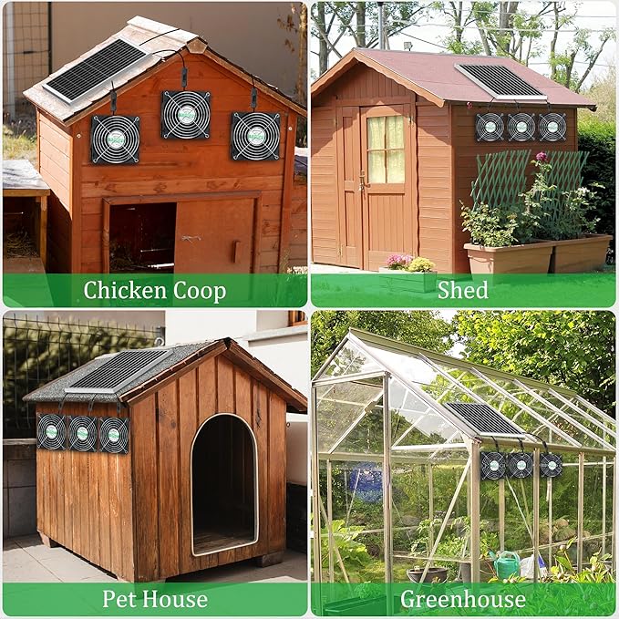 blessny Solar 3 Fan Kit for Intake or Exhaust air, Weatherproofed Solar Powered Fans for Outside Chicken Coops, Greenhouses, Shed, Pet House Air Ventilation