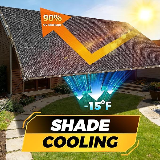 JOJOLEE 90% Sun Shade Cloth, 20x20FT Shade Net Mesh Tarp with Grommets, Black Sunblock Cover for Outdoor Patio Plants, Pergola, Greenhouse, Chicken Coop, Backyard, Balcony