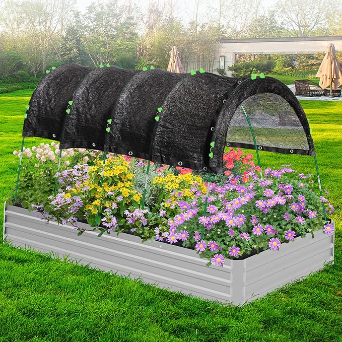 10 X 20FT 75% Garden Shade Cloth with Hoops,Plant Shade Cloth Garden Greenhouse Grow Tunnel for Heat Protection,Raised Bed Row Cover Black Netting Tarp for Outdoor Outside Patio Chicken Coops