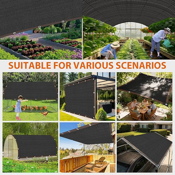 Garden 90% Shade Cloth, 12 x 16 FT Shade Mesh Tarp with Reinforced Grommets, Black Outdoor Sunblock Shade Cloth Cover for Plants, Greenhouse, Patio, Chicken Coop, Sun Shade Net