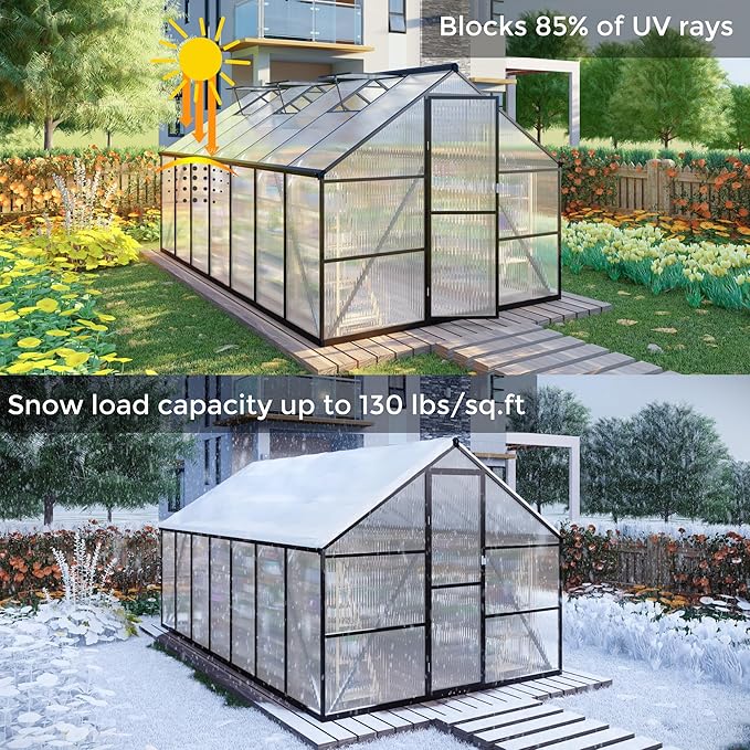8x8 FT Greenhouses for Outdoors, Polycarbonate Greenhouse with PC Panels, Greenhouses for Outdoors for Yard, Garden, Hobby, Dark Gray