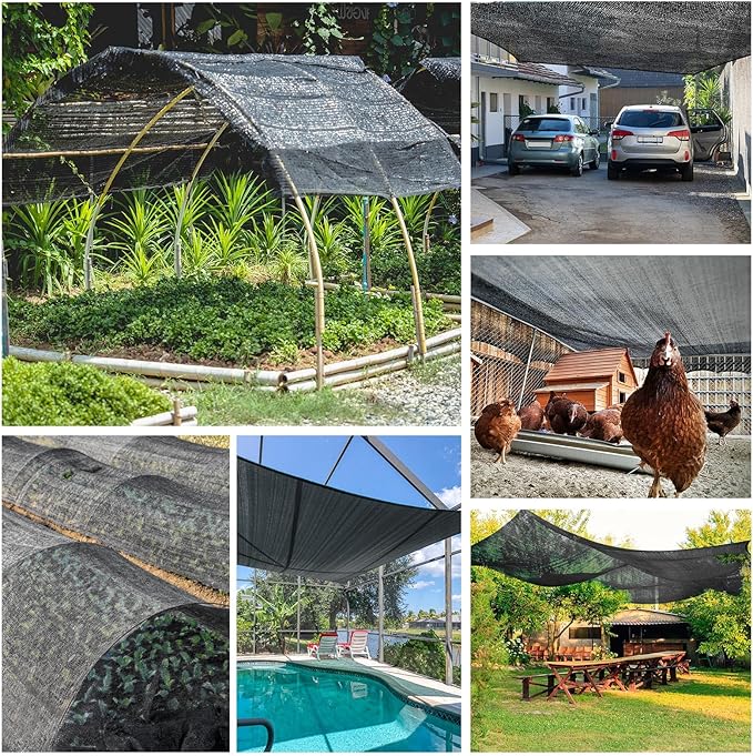 10 X 20FT 75% Garden Shade Cloth with Hoops,Plant Shade Cloth Garden Greenhouse Grow Tunnel for Heat Protection,Raised Bed Row Cover Black Netting Tarp for Outdoor Outside Patio Chicken Coops